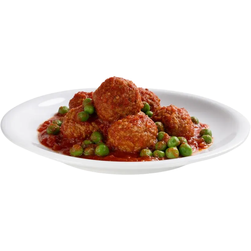 Polpette al sugo di pomodoro e piselli