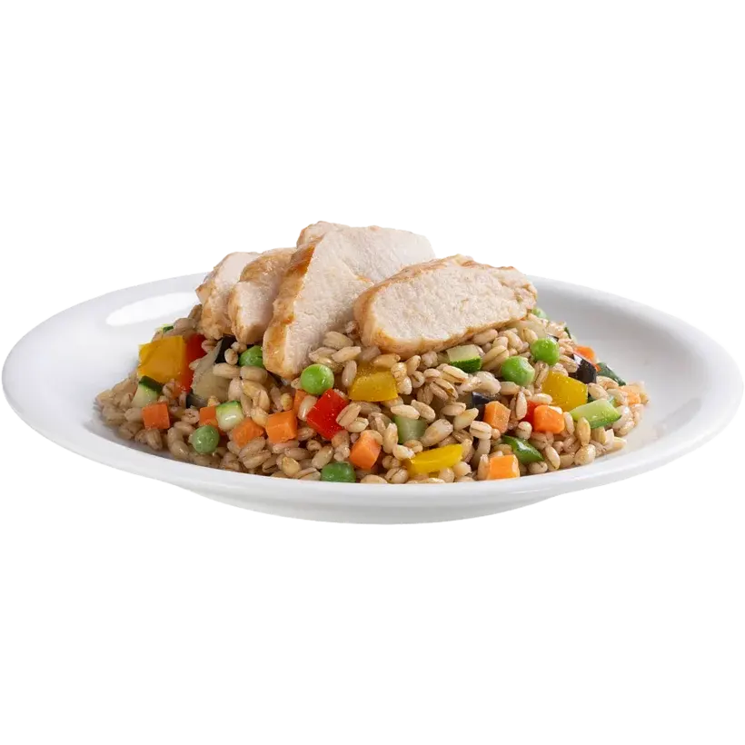 Tagliata di pollo con orzo e verdure